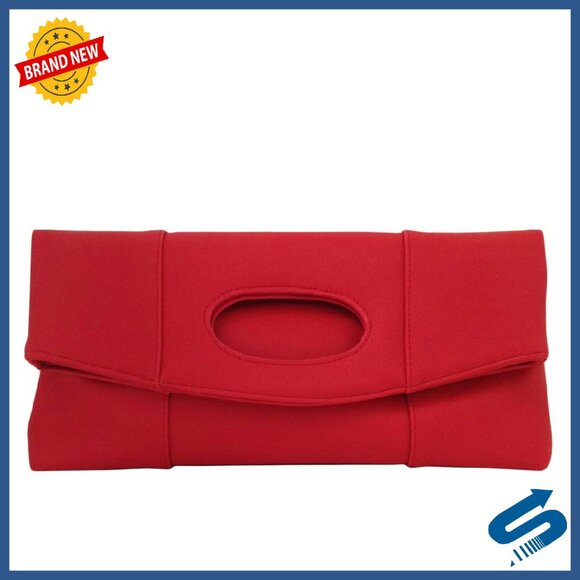 Handbags - Synthetic Leather Fold Over Clutch with Detachable Chain, 13.5"
